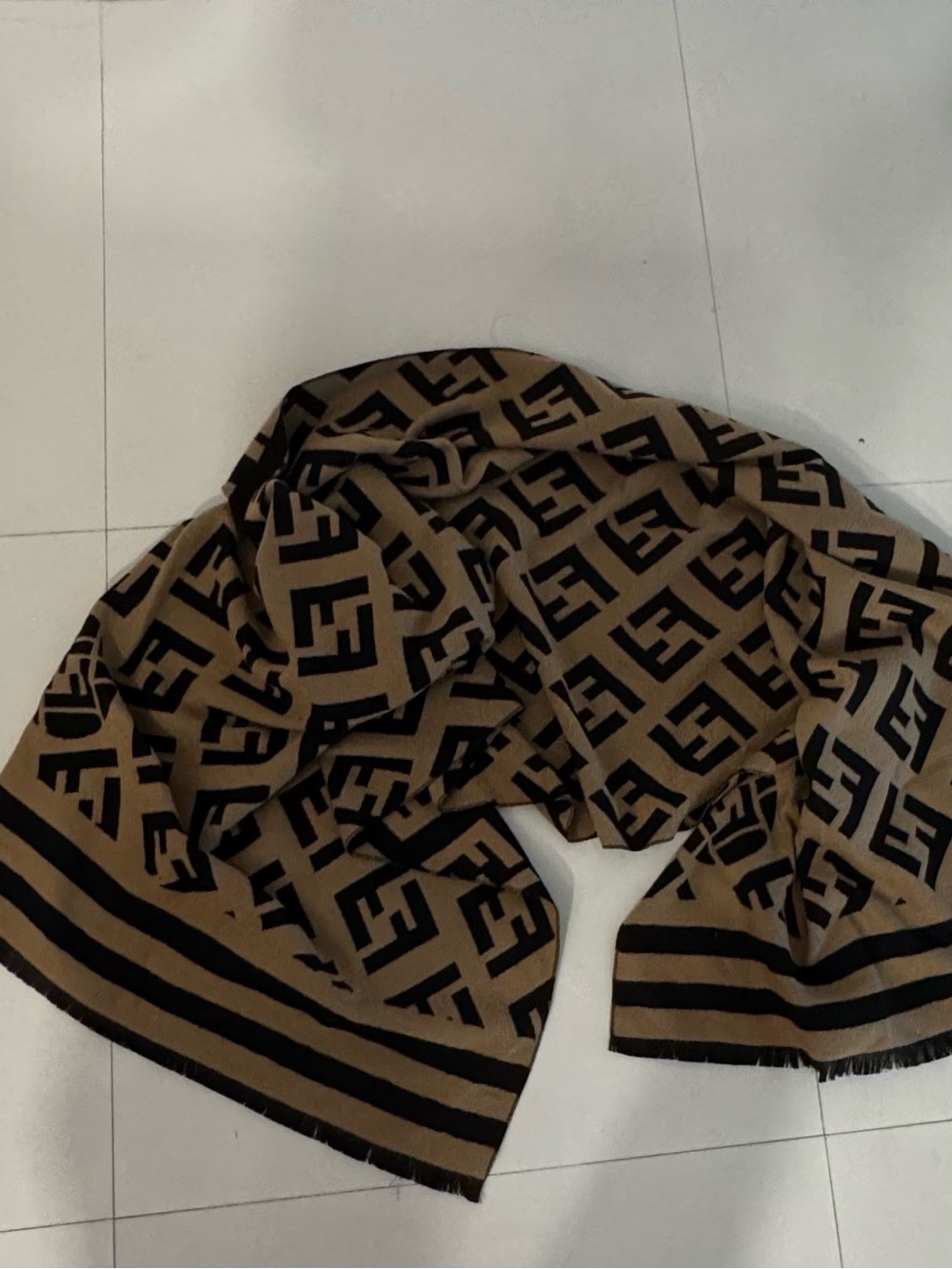 Fendi Brown and Black Logo Knit Scarf